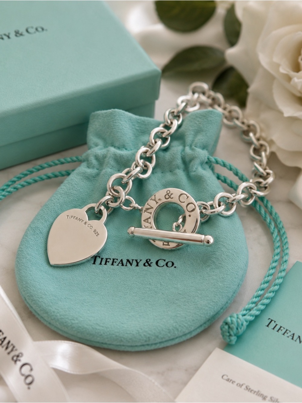 Vintage Tiffany & Co. Sterling Silver Heart Tag Toggle Bracelet 8.25”